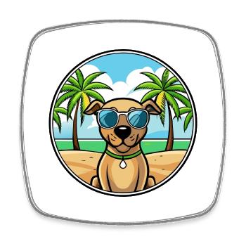 Black Mouth Cur Dog Breed Cartoon Sunglasses Beach - Square fridge magnet - white - Front