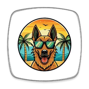 Belgian Shepherd Dog Breed Cartoon Sunglass Beach - Square fridge magnet - white - Front