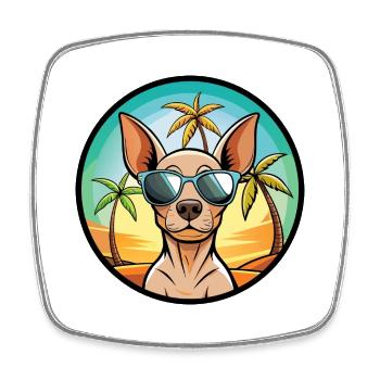 Amerikanischer haarloser Terrier Hunderasse Cartoon Beach - Viereckiger Kühlschrankmagnet - Weiß - Vorne