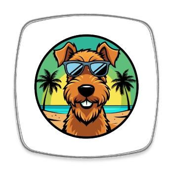 Airedale Terrier Hunderasse Cartoon Sonnenbrille Strand - Viereckiger Kühlschrankmagnet - Weiß - Vorne