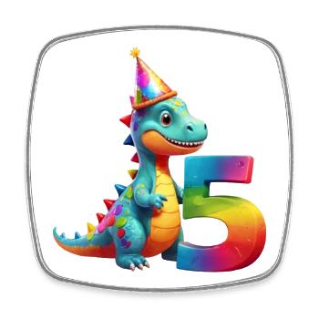 DINO 5 JAHRE DINOSAURIER 5. GEBURTSTAG - Viereckiger Kühlschrankmagnet - Weiß - Vorne