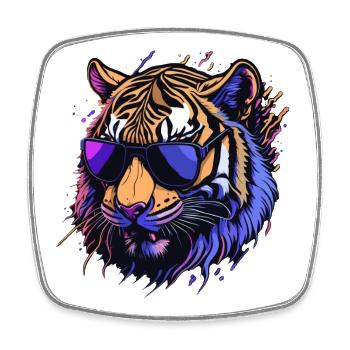 Retro cool tiger head - Square fridge magnet - white - Front