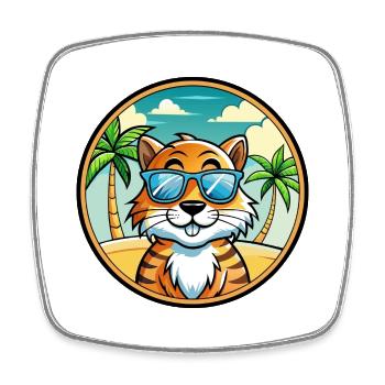 Tiger Cat Breed Cartoon Sunglasses Beach - Square fridge magnet - white - Front
