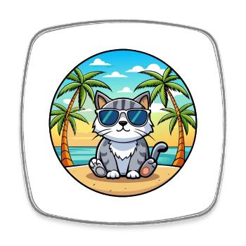 Schottische Falte Katzenrasse Cartoon Sonnenbrille Strand - Viereckiger Kühlschrankmagnet - Weiß - Vorne