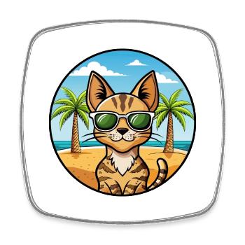 Savannah Katzenrasse Cartoon Sonnenbrille Strand - Viereckiger Kühlschrankmagnet - Weiß - Vorne