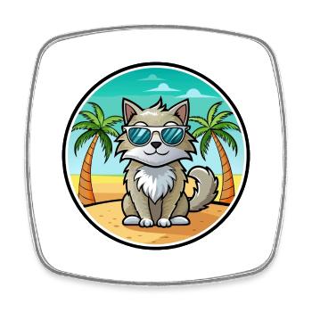 Laperm Cat Breed Cartoon Lunettes de soleil Beach - Magnet carré - blanc - Devant