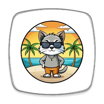 Javanische Katzenrasse Cartoon Sonnenbrille Strand - Viereckiger Kühlschrankmagnet - Weiß - Vorne