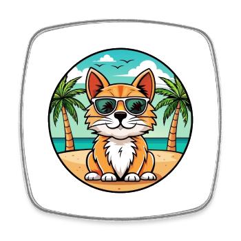 Lunettes de soleil de dessin animé de race de chat à poil long allemand plage - Magnet carré - blanc - Devant