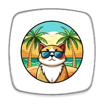 Exotique Shorthair Cat Breed Cartoon Sunglass Beach - Magnet carré - blanc - Devant