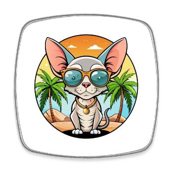 Devon Rex Katzenrasse Cartoon Sonnenbrille Strand - Viereckiger Kühlschrankmagnet - Weiß - Vorne