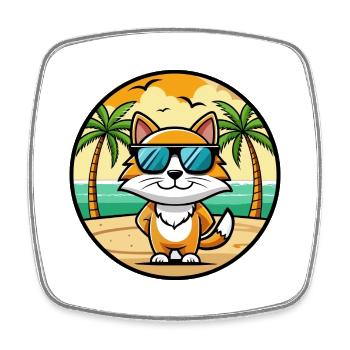 Cymric Katzenrasse Cartoon Sonnenbrille Strand - Viereckiger Kühlschrankmagnet - Weiß - Vorne
