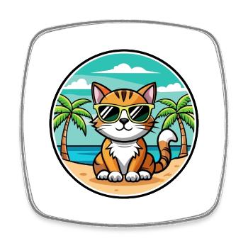 American Bobtail Cat Breed Cartoon Sunglass Beach - Magnet carré - blanc - Devant
