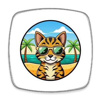 Bengalische Katzenrasse Cartoon Sonnenbrille Strand - Viereckiger Kühlschrankmagnet - Weiß - Vorne