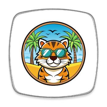 Tiger Cat Breed Cartoon Sunglasses Beach - Square fridge magnet - white - Front