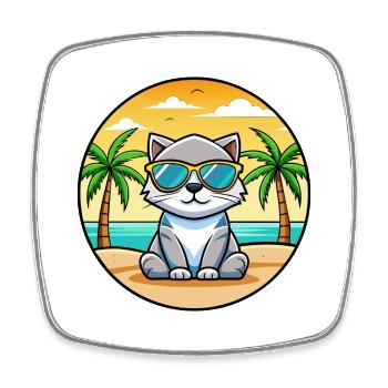 Schottische Falte Katzenrasse Cartoon Sonnenbrille Strand - Viereckiger Kühlschrankmagnet - Weiß - Vorne