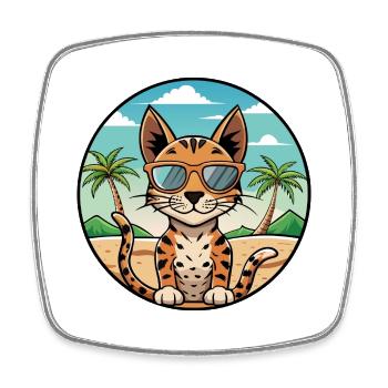 Savannah Katzenrasse Cartoon Sonnenbrille Strand - Viereckiger Kühlschrankmagnet - Weiß - Vorne