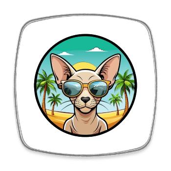 Peterbald Katzenrasse Cartoon Sonnenbrille Strand - Viereckiger Kühlschrankmagnet - Weiß - Vorne