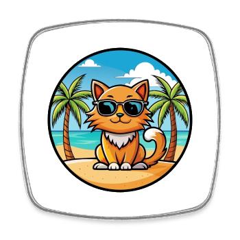 Ingwer Langhaar Katze Rasse Cartoon Sonnenbrille Strand - Viereckiger Kühlschrankmagnet - Weiß - Vorne