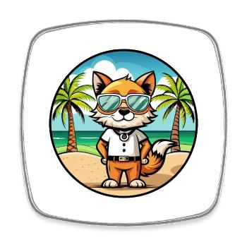 Javanische Katzenrasse Cartoon Sonnenbrille Strand - Viereckiger Kühlschrankmagnet - Weiß - Vorne
