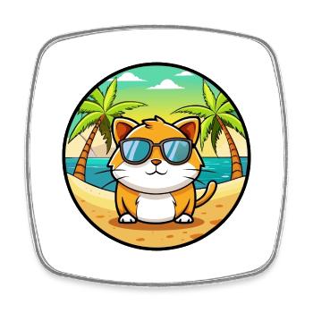 Hosico Katzenrasse Cartoon Sonnenbrille Strand - Viereckiger Kühlschrankmagnet - Weiß - Vorne
