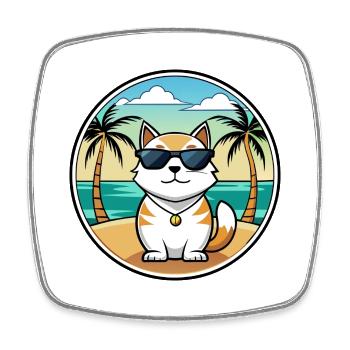 Japanische Bobtail Katzenrasse Cartoon Sonnenbrille Strand - Viereckiger Kühlschrankmagnet - Weiß - Vorne