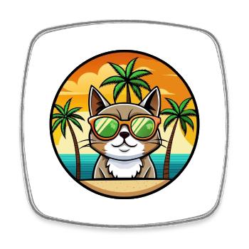 Exotique Shorthair Cat Breed Cartoon Sunglass Beach - Magnet carré - blanc - Devant