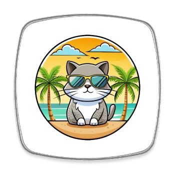 Britisch Kurzhaar Katzenrasse Cartoon Sonnenbrille Strand - Viereckiger Kühlschrankmagnet - Weiß - Vorne