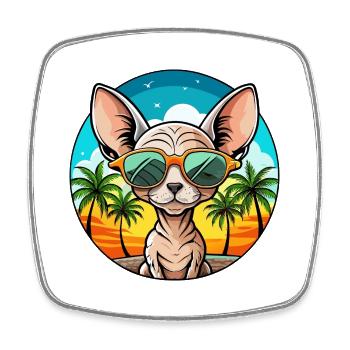 Devon Rex Katzenrasse Cartoon Sonnenbrille Strand - Viereckiger Kühlschrankmagnet - Weiß - Vorne