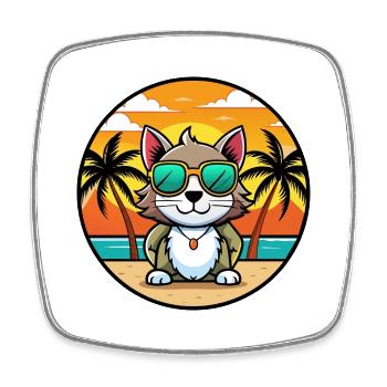Bombai Katzenrasse Cartoon Sonnenbrille Strand - Viereckiger Kühlschrankmagnet - Weiß - Vorne