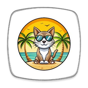 American Bobtail Cat Breed Cartoon Sunglass Beach - Magnet carré - blanc - Devant