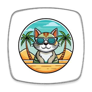 Amerikanische Drahthaarkatze Rasse Karikatur Sonnenbrille Strand - Viereckiger Kühlschrankmagnet - Weiß - Vorne