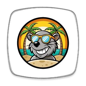 Rat Drôle Dessin Animé Plage D’été Lunettes De Soleil Autocollant - Magnet carré - blanc - Devant