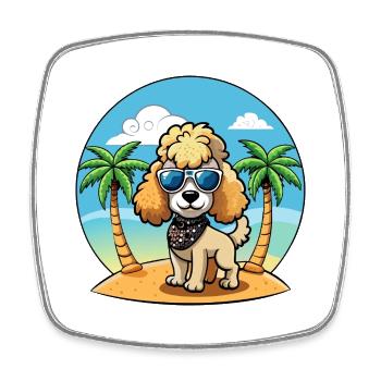 Pudel Hund Lustige Cartoon Sommer Strand Sonnenbrille - Viereckiger Kühlschrankmagnet - Weiß - Vorne
