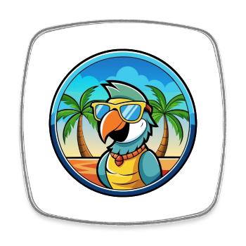 Perroquet Drôle Dessin Animé Plage Été Lunettes De Soleil Cool - Magnet carré - blanc - Devant