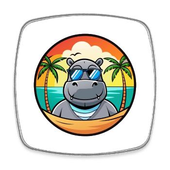 Nilpferd Lustige Cartoon Sommer Strand Sonnenbrille Cool - Viereckiger Kühlschrankmagnet - Weiß - Vorne