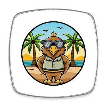 Hawk Drôle Dessin Animé Plage D’été Lunettes De Soleil Autocollant - Magnet carré - blanc - Devant