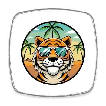 Tiger Lustige Cartoon Sommer Strand Sonnenbrille Cool - Viereckiger Kühlschrankmagnet - Weiß - Vorne
