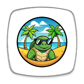 Turtle Funny Cartoon Summer Beach Sunglasses Cool - Square fridge magnet - white - Front