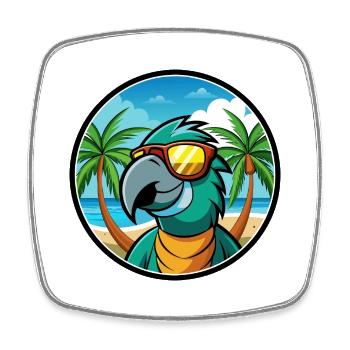 Perroquet Drôle Dessin Animé Plage Été Lunettes De Soleil Cool - Magnet carré - blanc - Devant