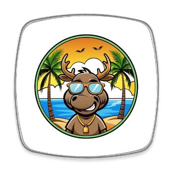 Moose Funny Cartoon Summer Beach Sunglasses Cool - Square fridge magnet - white - Front