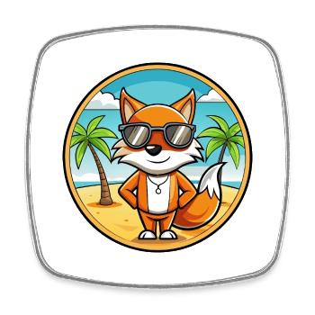 Fuchs Lustige Cartoon Sommer Strand Sonnenbrille Aufkleber - Viereckiger Kühlschrankmagnet - Weiß - Vorne