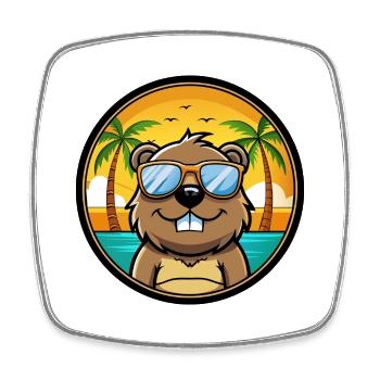 Biber Lustige Cartoon Sommer Strand Sonnenbrille Cool - Viereckiger Kühlschrankmagnet - Weiß - Vorne
