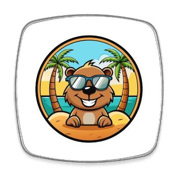 Biber Lustige Cartoon Sommer Strand Sonnenbrille Cool - Viereckiger Kühlschrankmagnet - Weiß - Vorne