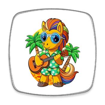 Lustige Pony Sommer Strand Sonnenbrille Hawaiianisch - Viereckiger Kühlschrankmagnet - Weiß - Vorne