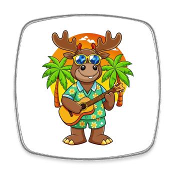 Funny Moose Cartoon Summer Beach Sunglasses Guitar - Square fridge magnet - white - Front