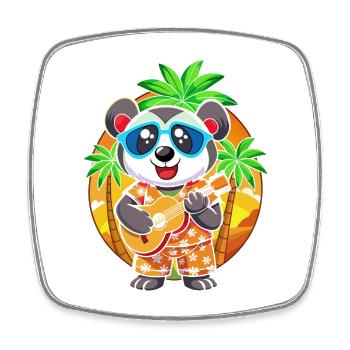 Lustige Panda Cartoon Sommer Strand Sonnenbrille Gitarre - Viereckiger Kühlschrankmagnet - Weiß - Vorne