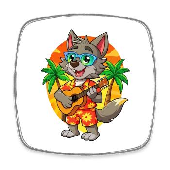 Lustige Wolf Cartoon Sommer Strand Sonnenbrille Gitarre - Viereckiger Kühlschrankmagnet - Weiß - Vorne