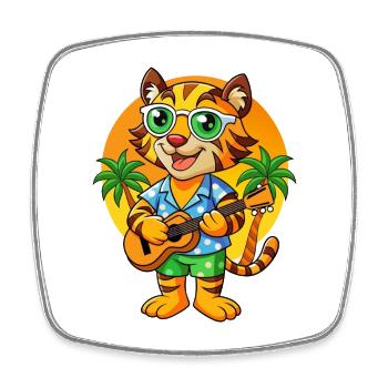 Lustige Tiger Cartoon Sommer Strand Sonnenbrille Gitarre - Viereckiger Kühlschrankmagnet - Weiß - Vorne