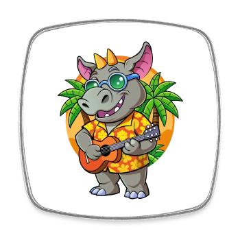 Lustige Nashorn Cartoon Sommer Strand Sonnenbrille Gitarre - Viereckiger Kühlschrankmagnet - Weiß - Vorne