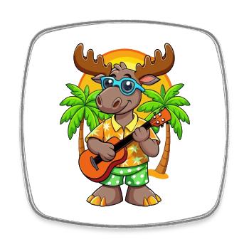 Funny Moose Cartoon Summer Beach Sunglasses Guitar - Square fridge magnet - white - Front